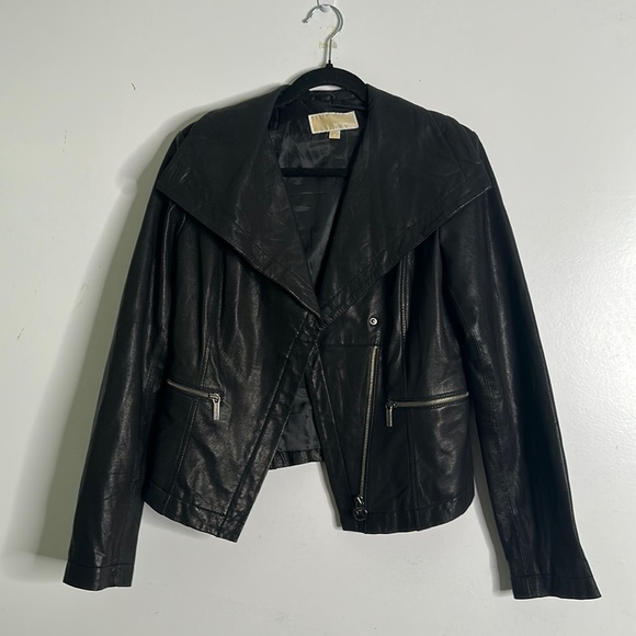 Michael kors black leather motorcycle jacket size small moto - Picture 1 of 12